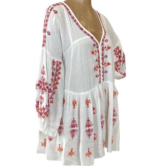 The Arianna Embroidered Tunic by Free People Sz M White #306D - Picture 5 of 12